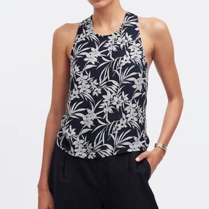 Black Floral Crew Neck Sleeveless Tank Top
